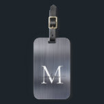 Étiquette À Bagage Monogramme de script métal brossé gris argent mode<br><div class="desc">Balise de sac mou Monogramme en métal brossé gris argent moderne</div>
