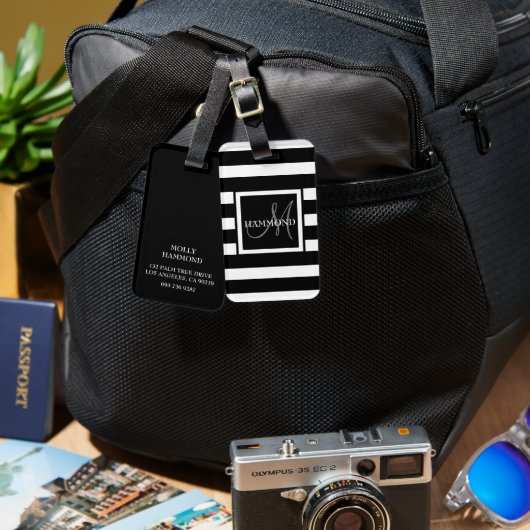 Étiquette À Bagage Monogramme de script | Moderne (Recto & Verso)