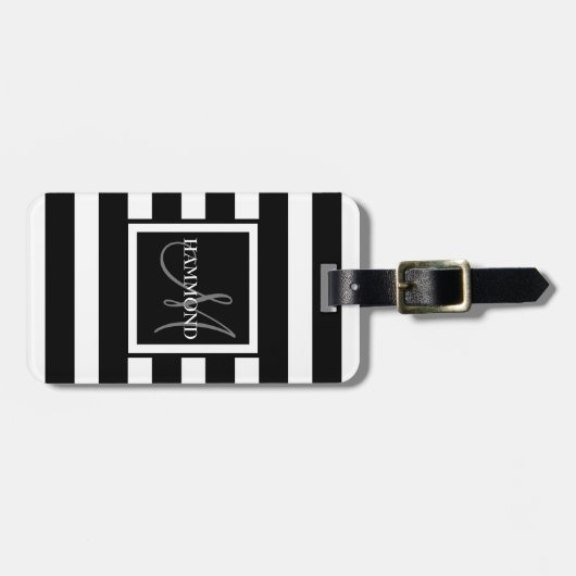 Étiquette À Bagage Monogramme de script | Moderne (Devant horizontal)