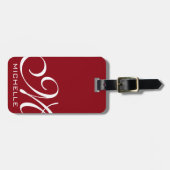 Étiquette À Bagage Monogramme de script rouge (Devant horizontal)