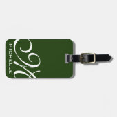 Étiquette À Bagage Monogramme de script vert (Devant horizontal)