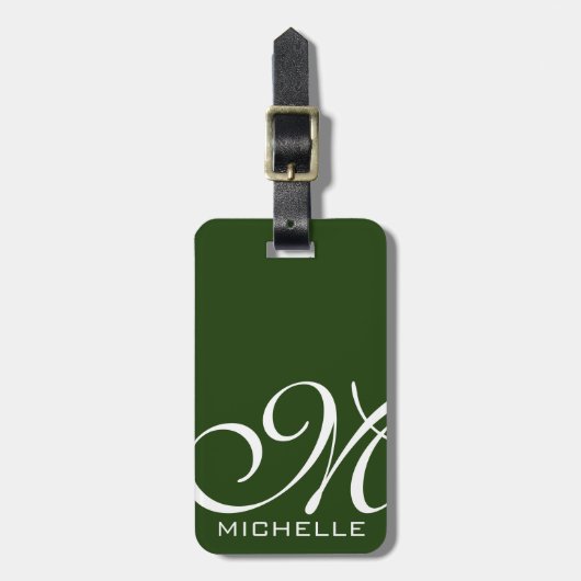Étiquette À Bagage Monogramme de script vert (Devant Vertical)