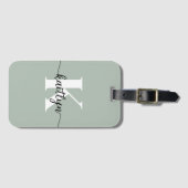 Étiquette À Bagage Monogramme de script vert Sage (Devant Horizontal)