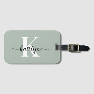 Étiquette À Bagage Monogramme de script vert sauge
