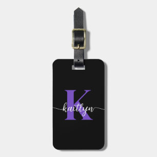 Étiquette À Bagage Monogramme de script violet noir