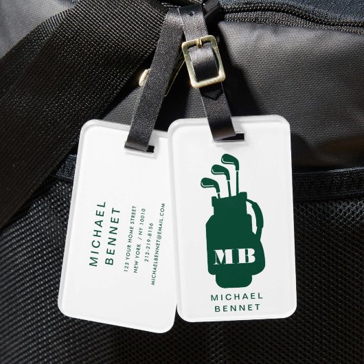 Étiquette À Bagage Monogramme de sport de golf vert moderne