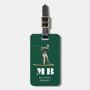 Étiquette À Bagage Monogramme de sport de golfeur vert moderne