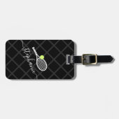 Étiquette À Bagage Monogramme de tennis de nom personnalisé (Devant horizontal)