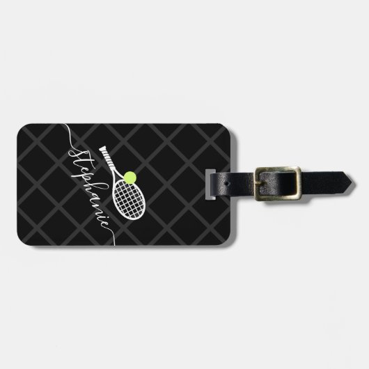 Étiquette À Bagage Monogramme de tennis de nom personnalisé (Devant horizontal)