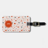 Étiquette À Bagage monogramme de terrazzo rouge et gris (Devant horizontal)