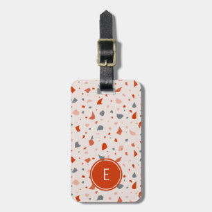 Étiquette À Bagage monogramme de terrazzo rouge et gris