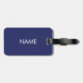 Étiquette À Bagage Monogramme de texte personnalisé bleu marine minim (Dos horizontal)
