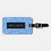 Étiquette À Bagage Monogramme de texture de Parties scintillant bleu (Devant horizontal)
