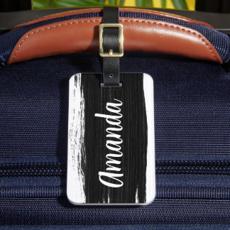 Étiquette À Bagage Monogramme de traits de pinceau à aquarelle noir b