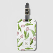 Étiquette À Bagage Monogramme de tulipe rose moderne (Devant Vertical)
