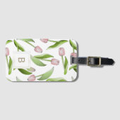 Étiquette À Bagage Monogramme de tulipe rose moderne (Devant Horizontal)