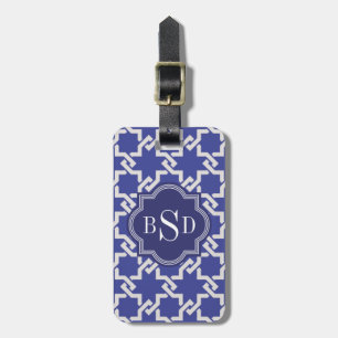 Étiquette À Bagage Monogramme de verrouillage de motif d'indigo chic