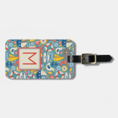 Étiquette À Bagage Monogramme de vie marine mignonne (Devant horizontal)