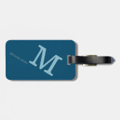 Étiquette À Bagage monogramme de voyage moderne bleu (Dos horizontal)