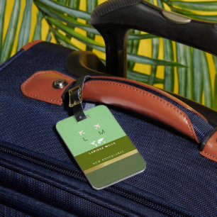 Étiquette À Bagage Monogramme de voyageur moderne Greenish