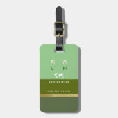 Étiquette À Bagage Monogramme de voyageur moderne Greenish (Devant Vertical)