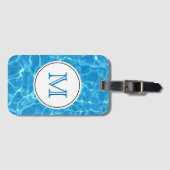 Étiquette À Bagage Monogramme d'eau de piscine bleu étincelant (Devant Horizontal)