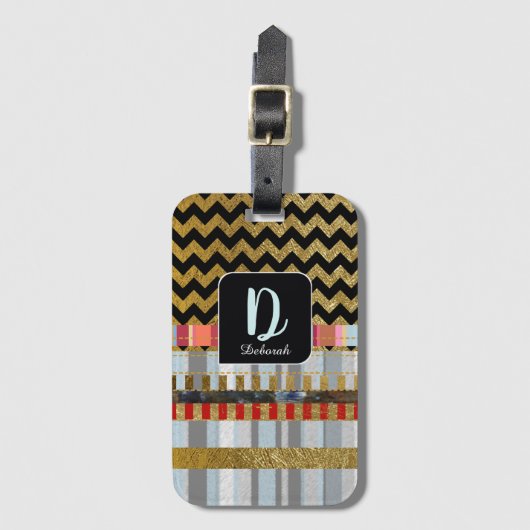 Étiquette À Bagage monogramme des bandes de chevrons (Devant Vertical)
