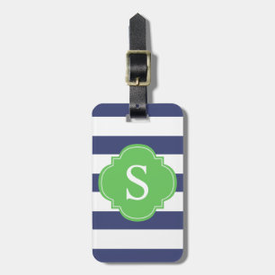 Étiquette À Bagage Monogramme des bandes vertes et bleues