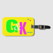 Étiquette À Bagage monogramme des initiales de néon personnalisé (Devant Horizontal)