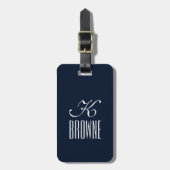 Étiquette À Bagage Monogramme | Design bleu marine personnalisé | (Devant Vertical)