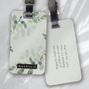 Étiquette À Bagage Monogramme d'Eucalyptus vert Sage