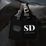 Étiquette À Bagage Monogramme deux initial rétro élégant noir blanc<br><div class="desc">Classic Élégant Minimal Noir Blanc 2 Monogrammes Monogrammes Initiale</div>