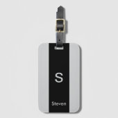 Étiquette À Bagage Monogramme deux tons moderne noir et gris (Devant Vertical)