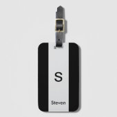 Étiquette À Bagage Monogramme Deux tons moderne noir et gris clair (Devant Vertical)