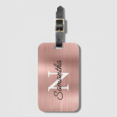 Étiquette À Bagage Monogramme d'huile métallique Rose léger Faux or (Devant Vertical)