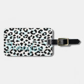 Étiquette À Bagage monogramme d'impression chic de guépard noir et bl (Devant horizontal)