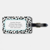 Étiquette À Bagage monogramme d'impression chic de guépard noir et bl (Dos horizontal)