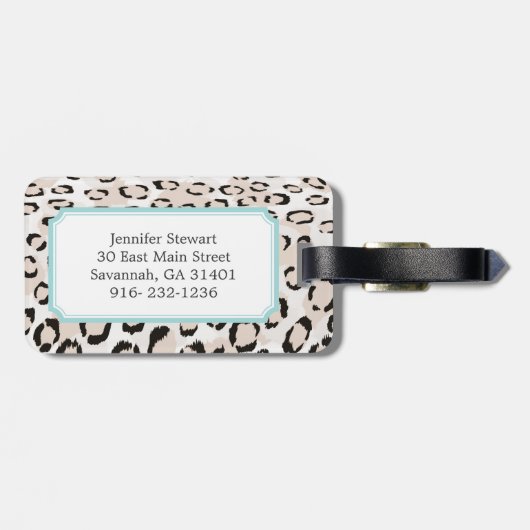 Étiquette À Bagage monogramme d'impression chic de guépard noir et bl (Dos horizontal)