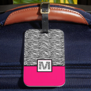 Étiquette À Bagage Monogramme d'impression rose 🦓 Zèbre
