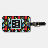 Étiquette À Bagage Monogramme | Dinosaures bleus (Devant horizontal)