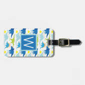 Étiquette À Bagage Monogramme | Dinosaures bleus (Devant horizontal)