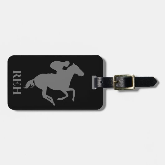 Étiquette À Bagage Monogramme DIY Cheval de Course Gris sur Toute Cou (Devant horizontal)