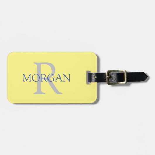 Étiquette À Bagage Monogramme do-it-yourself simple et gris jaune (Devant horizontal)