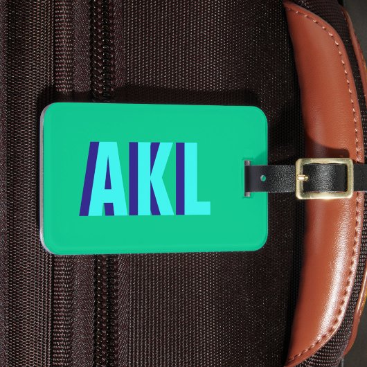 Étiquette À Bagage Monogramme d'ombre personnalisé bleu vert