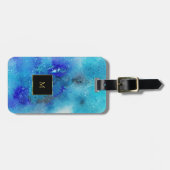 Étiquette À Bagage monogramme d'or brillant bleu pourpre (Devant horizontal)