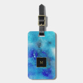 Étiquette À Bagage monogramme d'or brillant bleu pourpre (Devant Vertical)