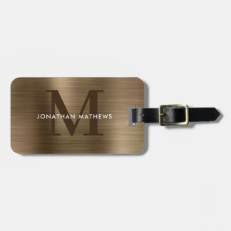 Étiquette À Bagage Monogramme d'or métallique brossé moderne