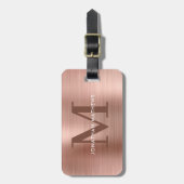 Étiquette À Bagage Monogramme d'or Rose métallique brossé moderne (Devant Vertical)