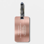 Étiquette À Bagage Monogramme d'or Rose métallique brossé moderne (Dos Vertical)