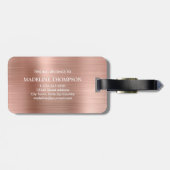 Étiquette À Bagage Monogramme d'or Rose métallique brossé moderne (Dos horizontal)